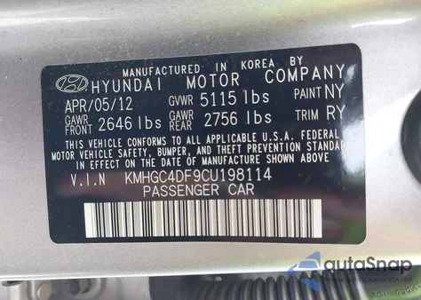 2012 Hyundai Genesis 4.6 z USA, uszkodzony, nr VIN KMHGC4DF9CU198114